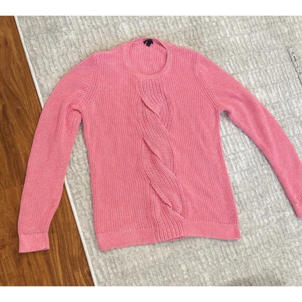 Talbots Women's Cotton Pink Pullover Sweater‎ Cable knit Barbie Malibu money  L